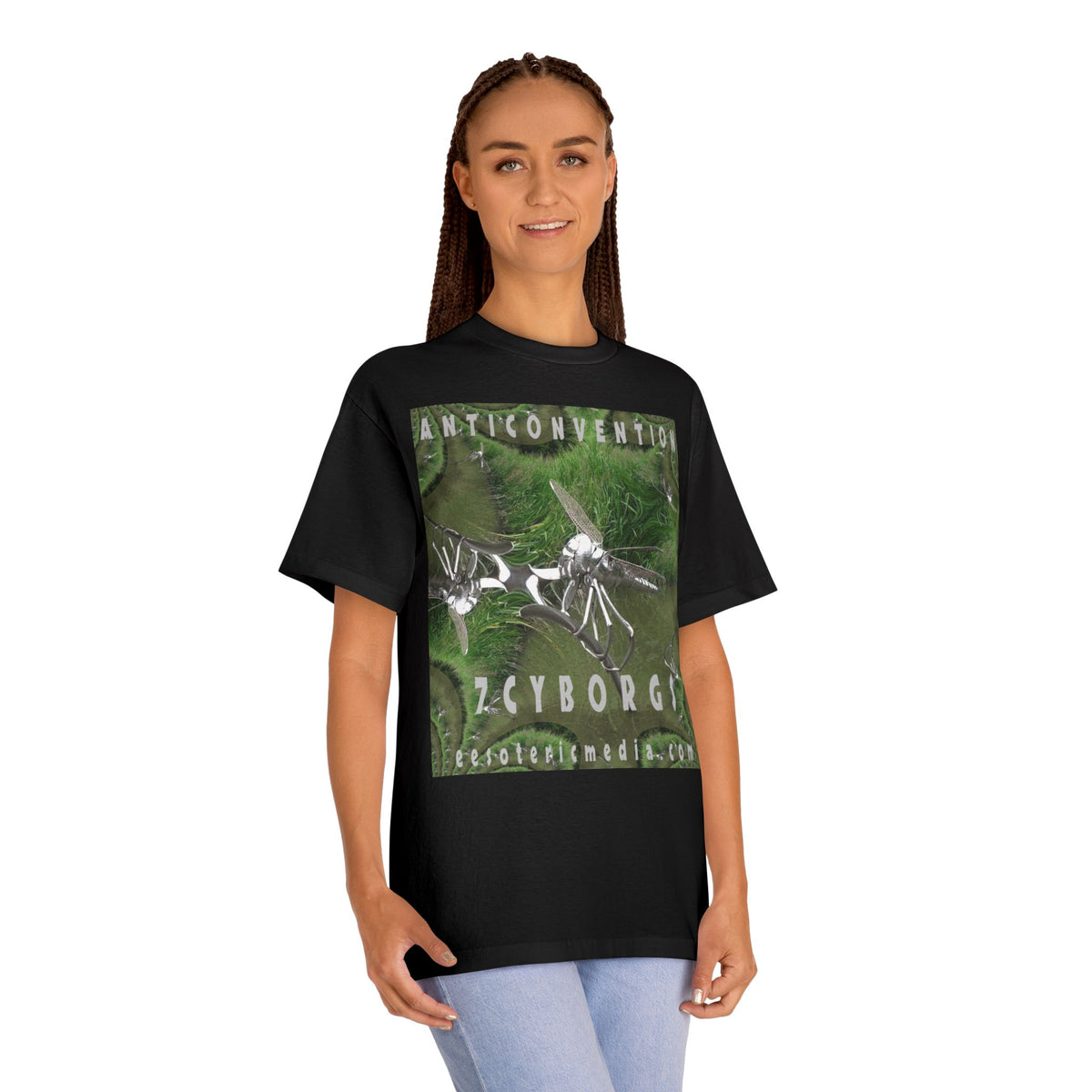 „Anticonvention" (7Cyborgs) Futuristisches T-Shirt mit Chrome-Libellen-Grafik und klassischer Passform