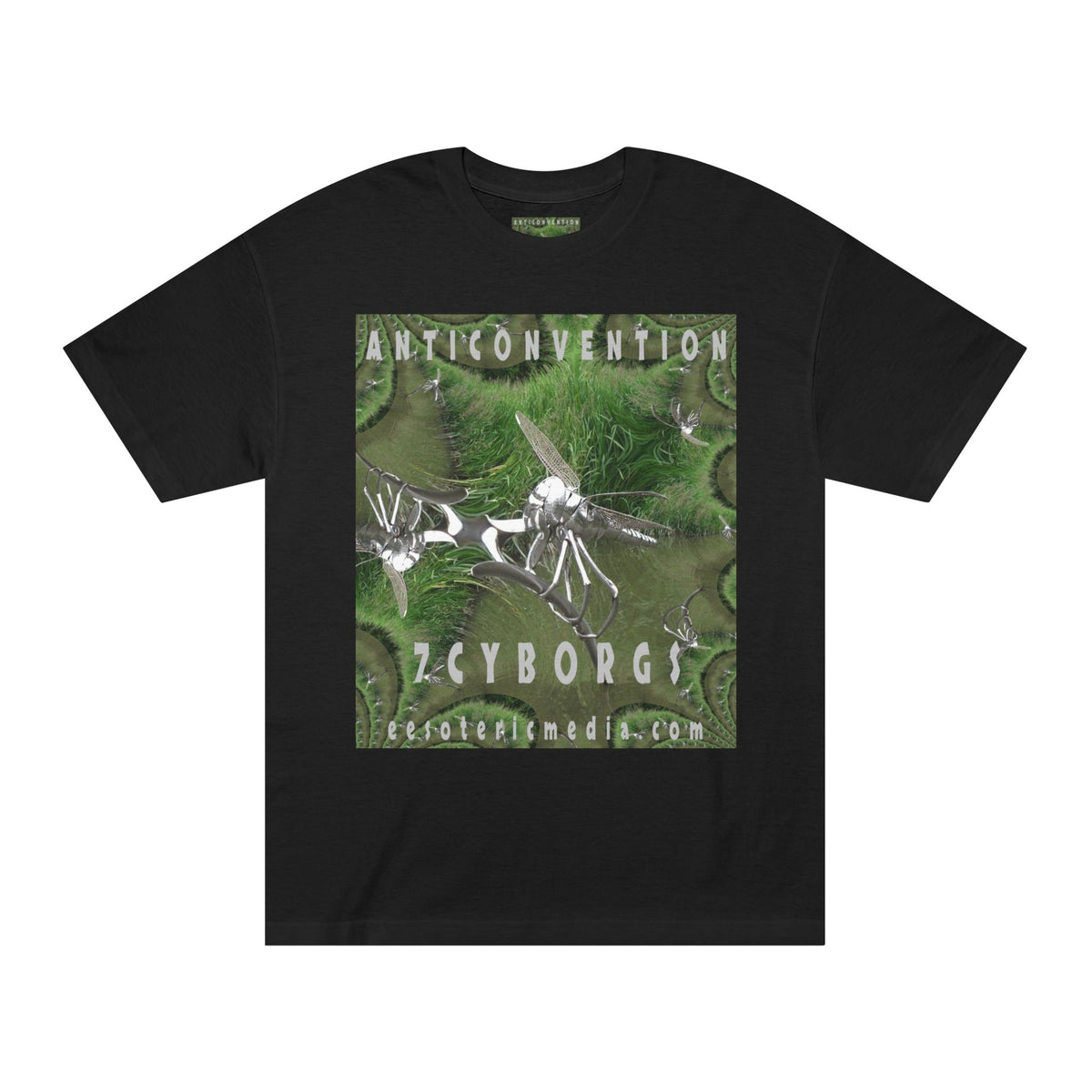 'Anticonvention' (7Cyborgs) Camiseta de Corte Clásico Gráfica de Libélula Cromada Futurista