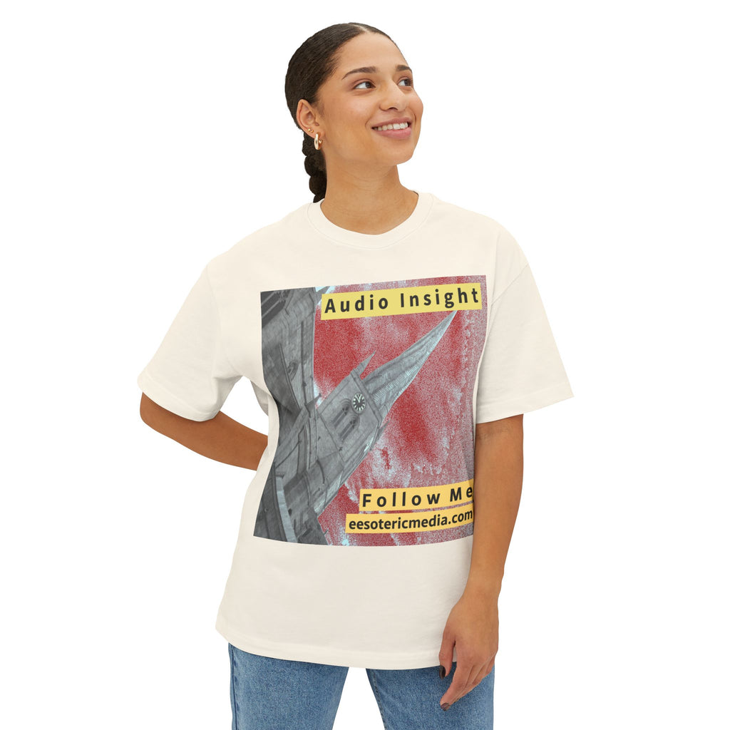 „Follow Me" (Audio Insight) Wetterfestes, raketenförmiges Turm-Design, übergroßes, kastiges T-Shirt