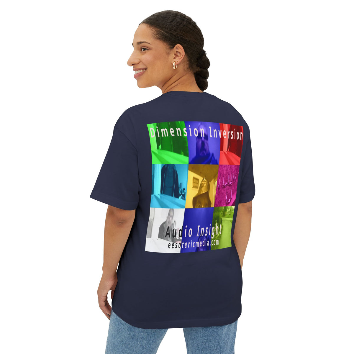 „Dimension Inversion" (Audio Insight) Buntes, surreales Collage-Grafik-T-Shirt in Oversize-Passform