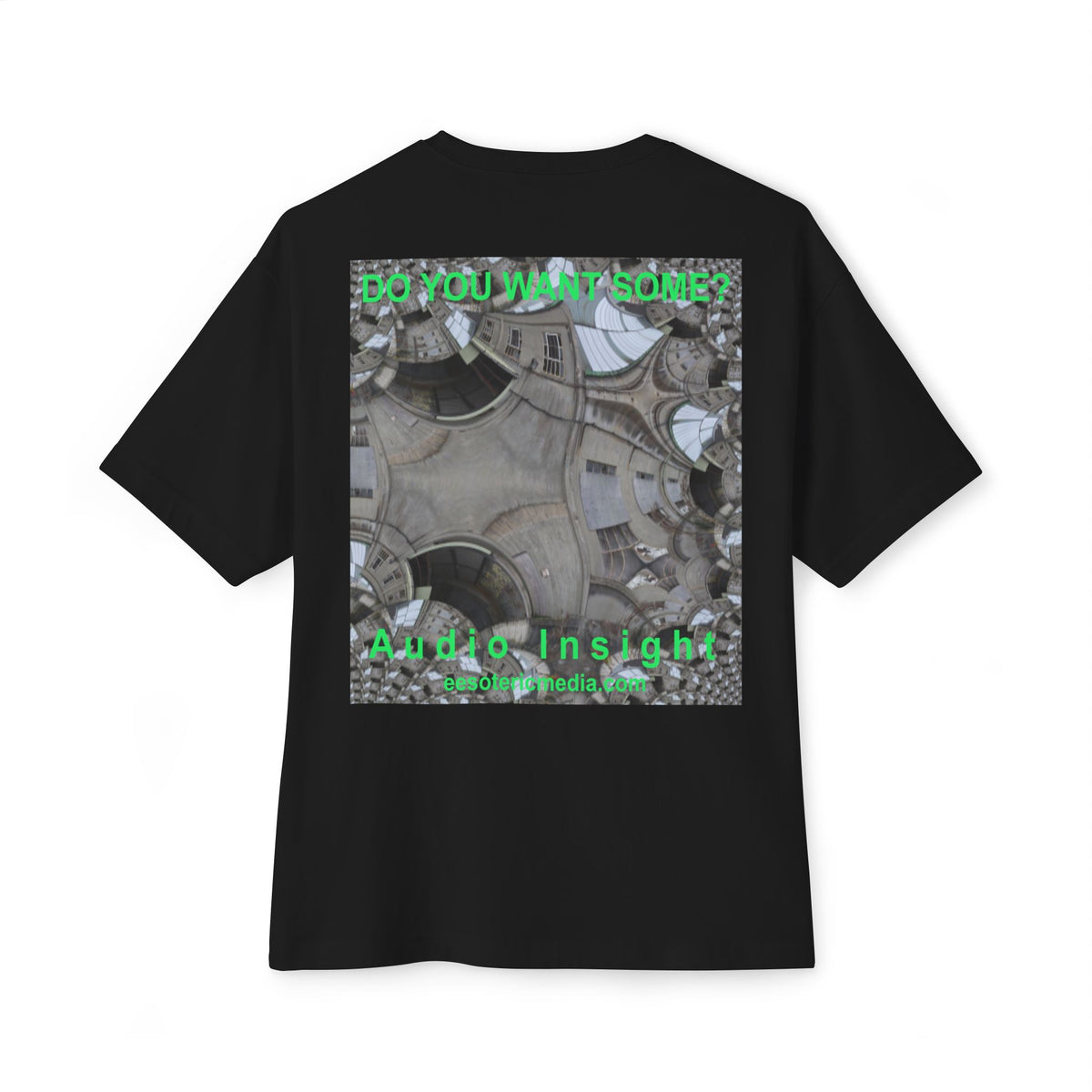 T-shirt oversize à coupe carrée avec graphisme artistique « Surreal Kaleidoscope » (Audio Insight) : « Do You Want Some? »