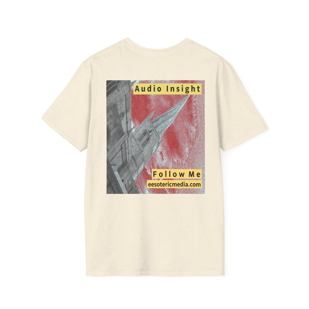 'Follow Me' (Audio Insight) Weathered Rocket-Shaped Spire Design Softstyle T-Shirt