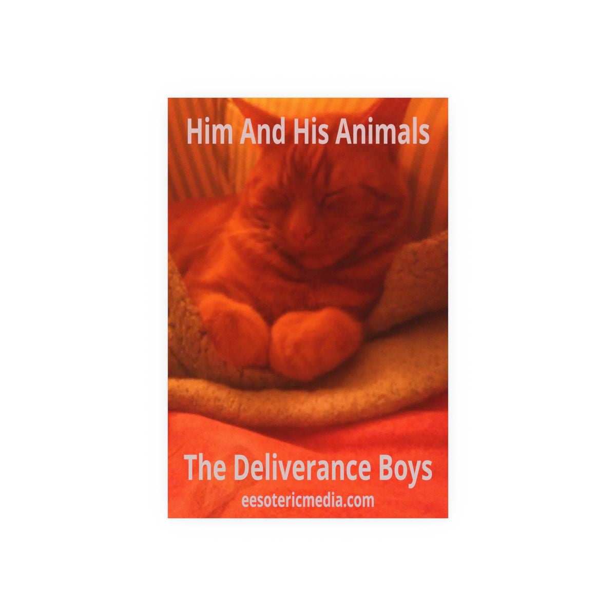 'Him And His Animals' (PersonaU) Red/Orange Surreal Feline Art Print 24"x36" (60cm x 90cm)