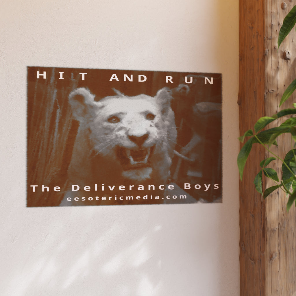 „Hit and Run“ (The Deliverance Boys) Kunstdruck mit einem weißen Löwen, 90 × 60 cm