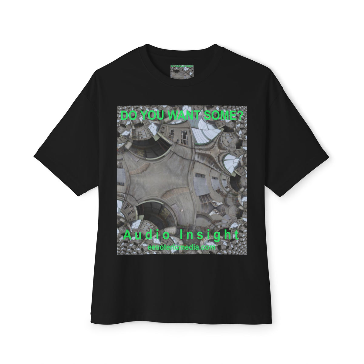 T-shirt oversize à coupe carrée avec graphisme artistique « Surreal Kaleidoscope » (Audio Insight) : « Do You Want Some? »