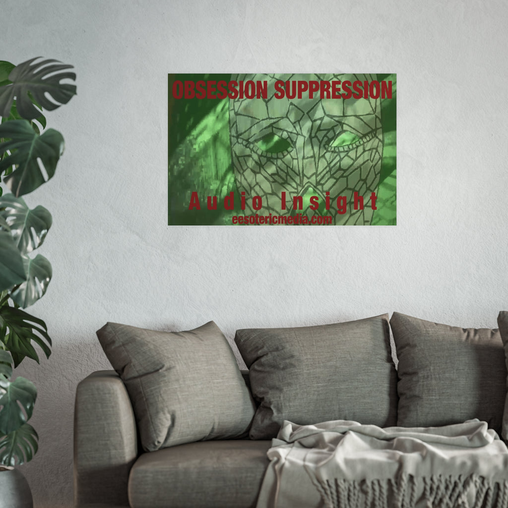 „Obsession Suppression“ (Audio Insight) Grafischer Kunstdruck mit einem surrealen Weltraumschädel, 90 × 60 cm