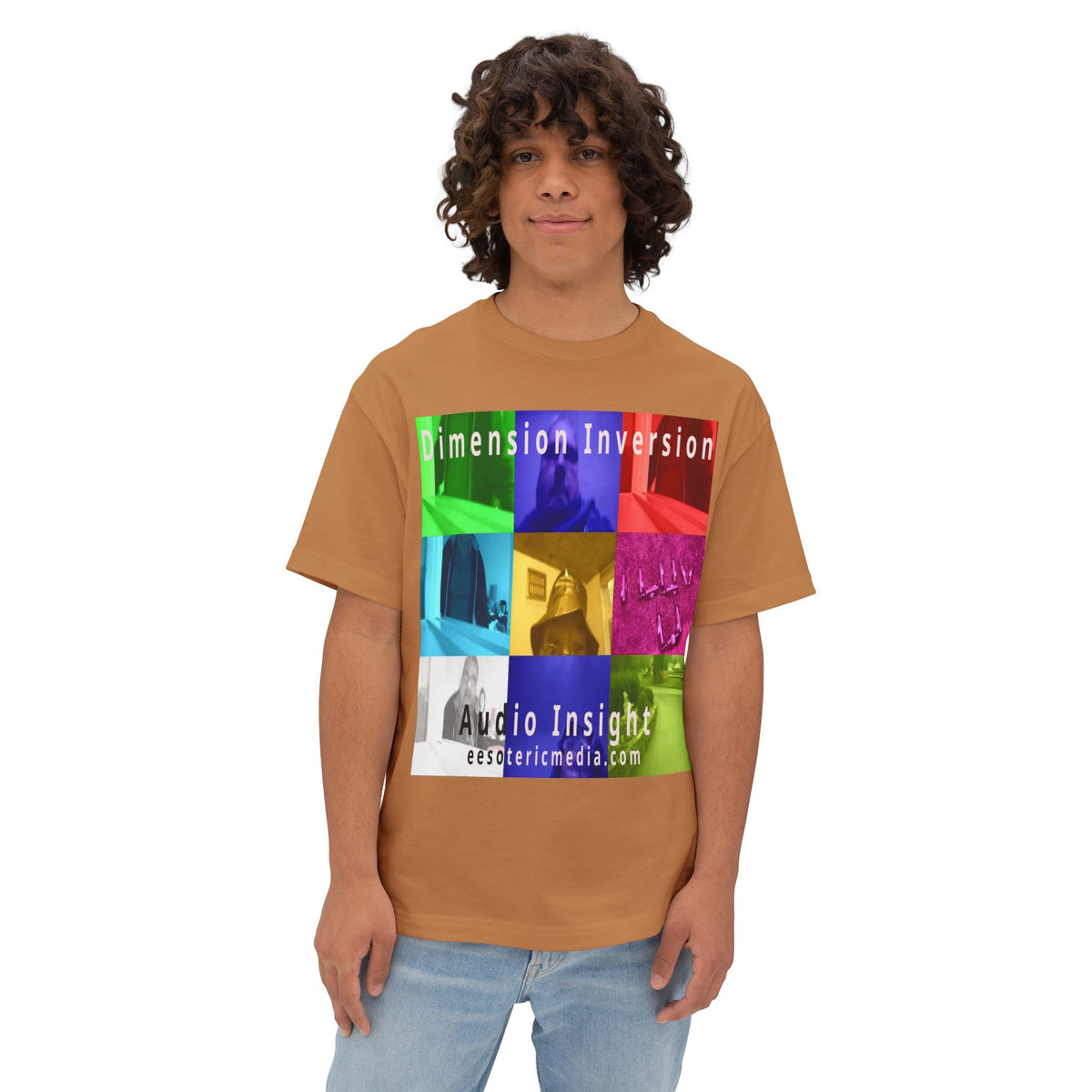 „Dimension Inversion" (Audio Insight) Buntes, surreales Collage-Grafik-T-Shirt in Oversize-Passform