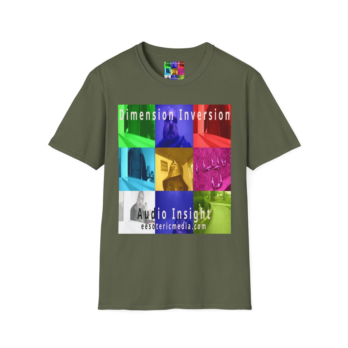 „Dimension Inversion" (Audio Insight) Buntes surrealistisches Collagen-T-Shirt im Softstyle