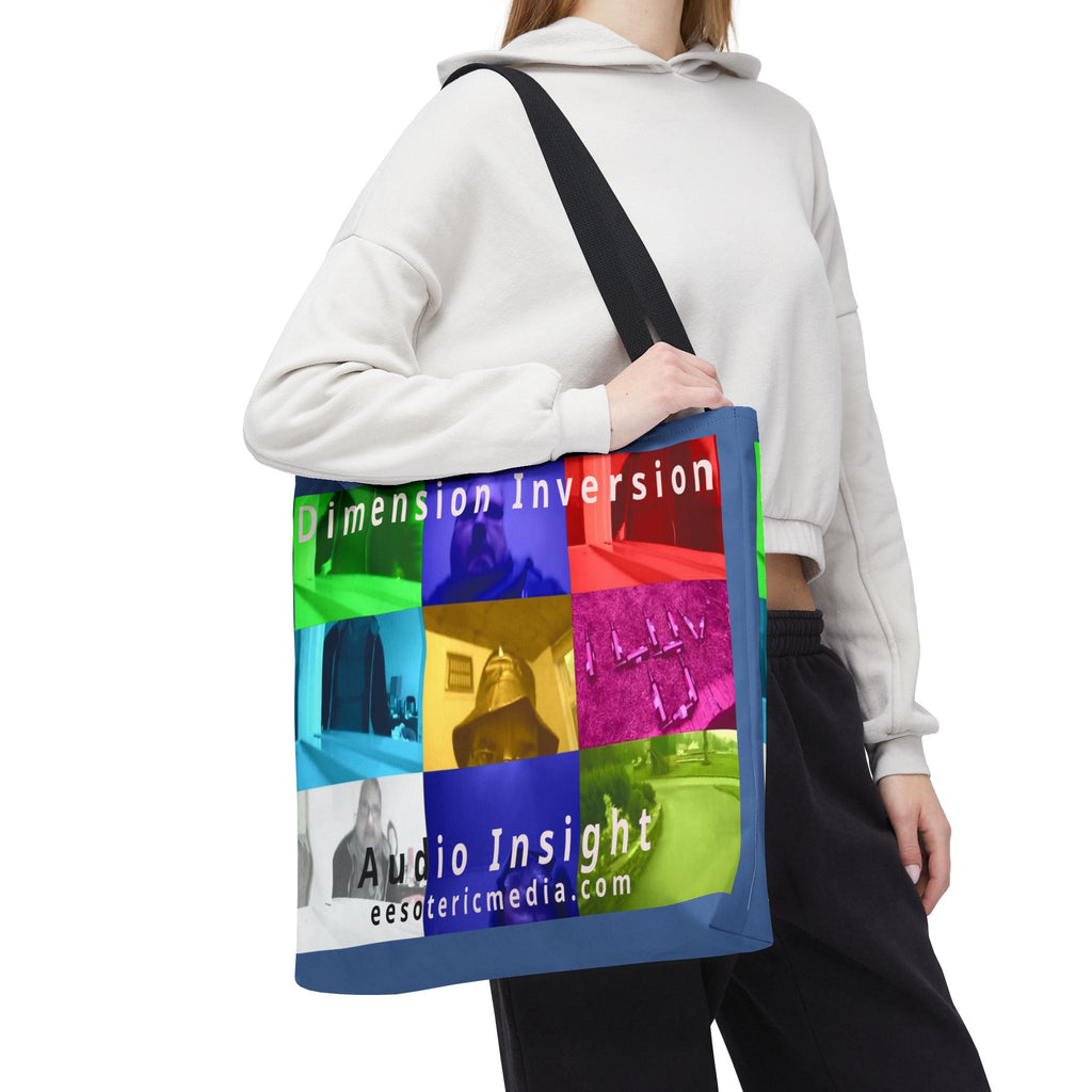 'Dimension Inversion' (Audio Insight) Colorful Surreal Collage Graphic Tote Bag 18"x18" (45cm x 45cm)