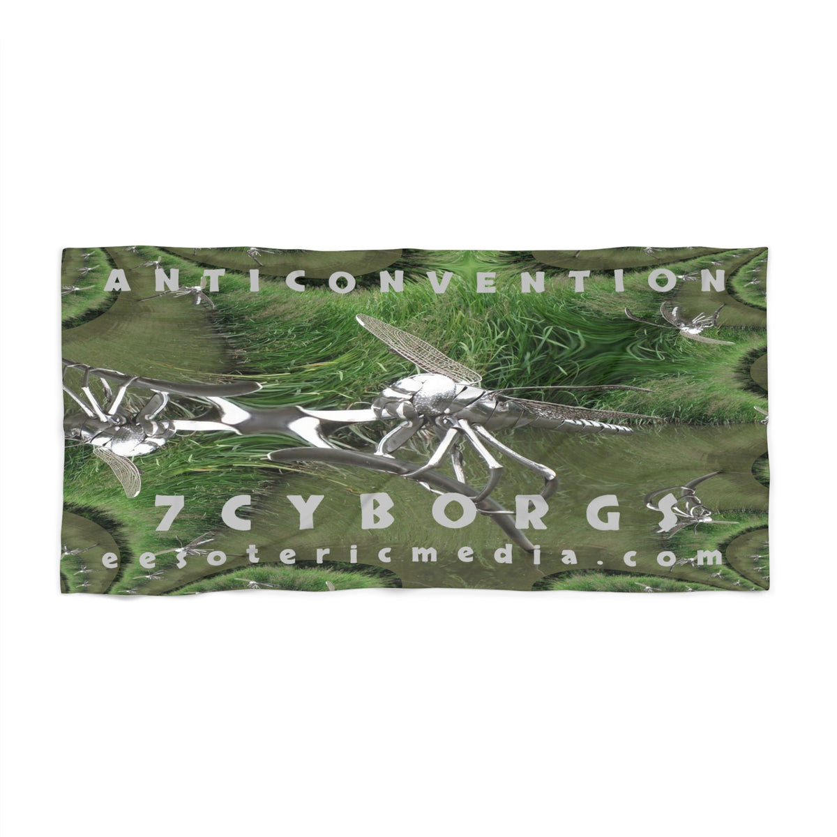 Large 'Anticonvention' (7Cyborgs) Surreal Chrome Futuristic Dragonfly Design Beach Towel 72"x36" (180cm x 90cm)