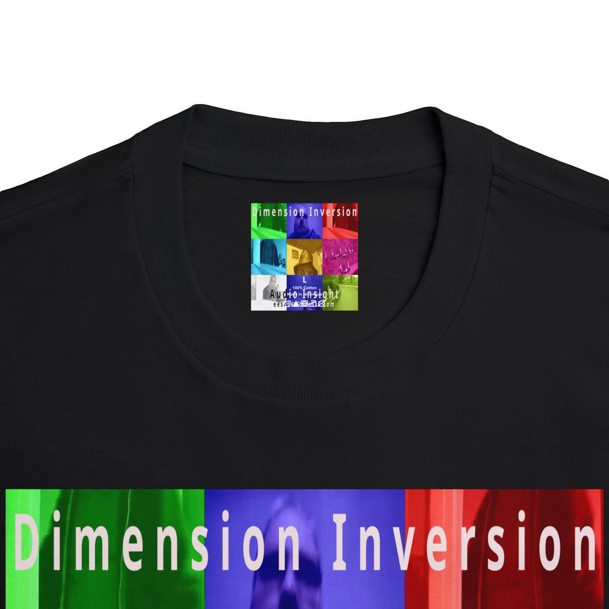 „Dimension Inversion“ (Audio Insight) farbenfrohes, surreales Collage-Grafik-T-Shirt mit klassischer Passform