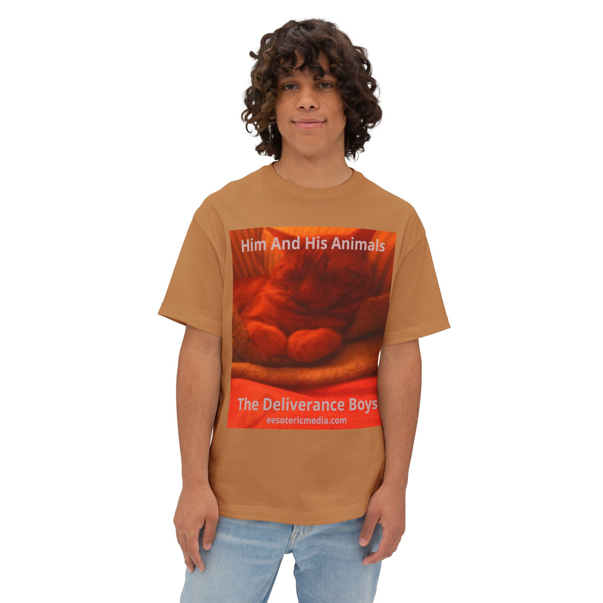 'Him And His Animals' (The Deliverance Boys) Surreal Cat Graphic Oversize T-Shirt