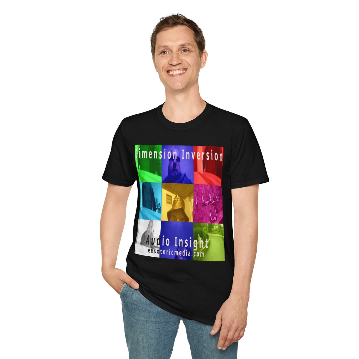 „Dimension Inversion" (Audio Insight) Buntes surrealistisches Collagen-T-Shirt im Softstyle