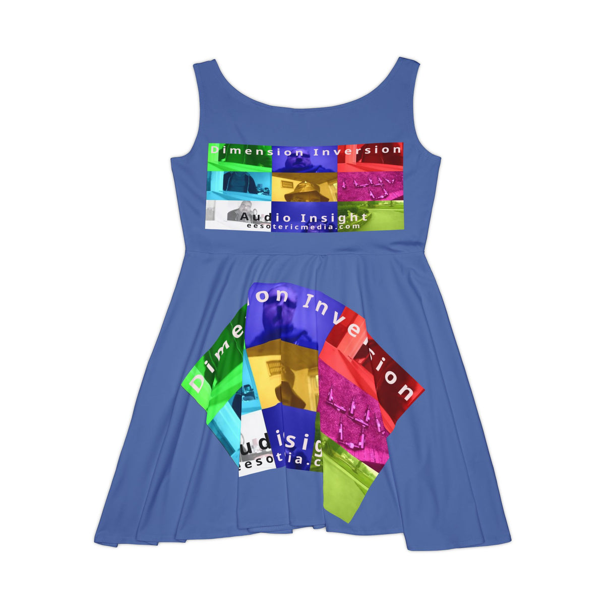 'Dimension Inversion' (Audio Insight) Colorful Surreal Collage Graphic Skater Dress