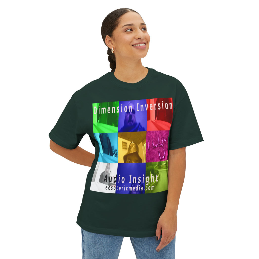 „Dimension Inversion" (Audio Insight) Buntes, surreales Collage-Grafik-T-Shirt in Oversize-Passform