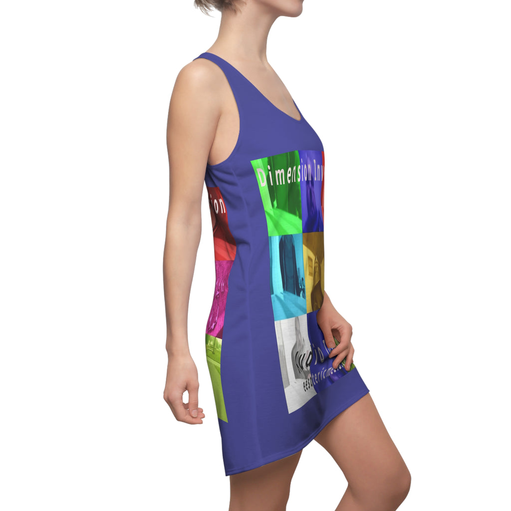 'Dimension Inversion' (Audio Insight) Colorful Surreal Collage Graphic Racerback Dress