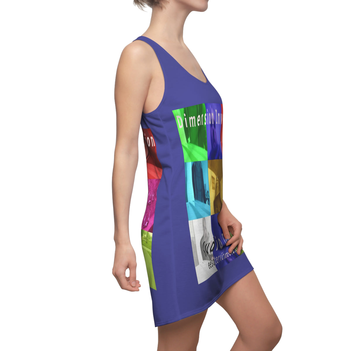 'Dimension Inversion' (Audio Insight) Colorful Surreal Collage Graphic Racerback Dress