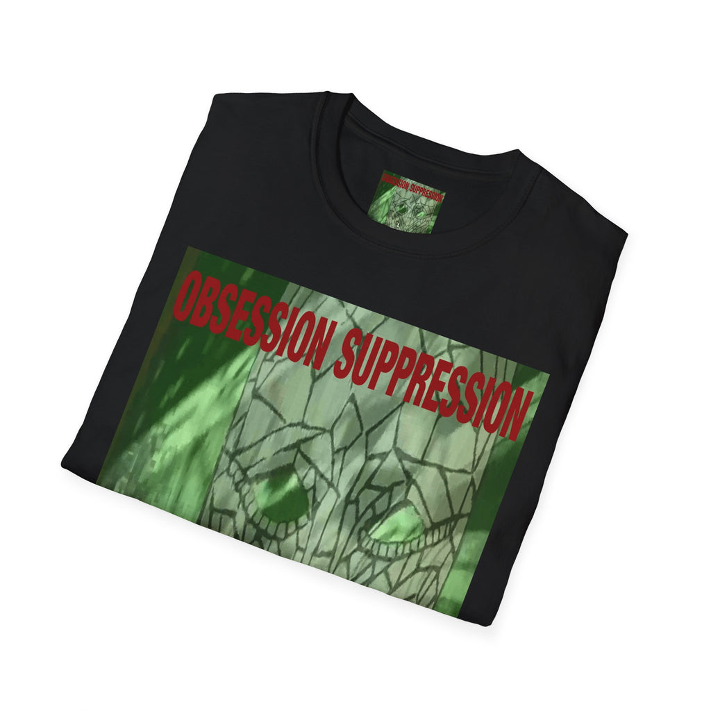'Obsession Suppression' (Audio Insight) レトロSFスカル グラフィック ソフトスタイル Tシャツ