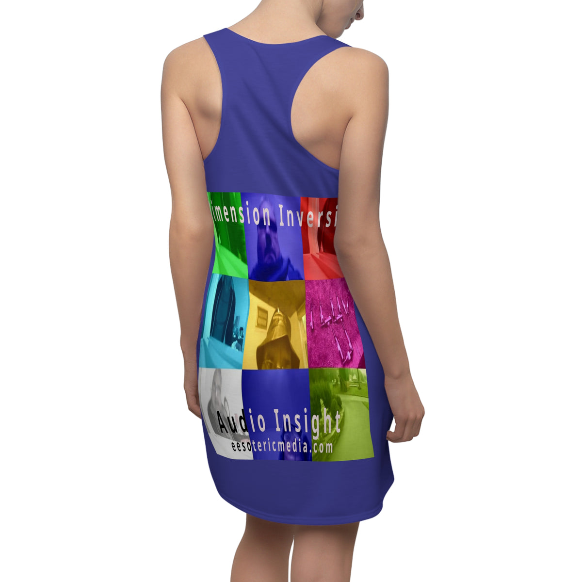 'Dimension Inversion' (Audio Insight) Colorful Surreal Collage Graphic Racerback Dress