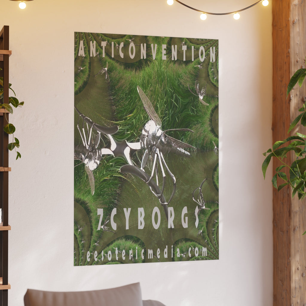 《Anticonvention》 (7Cyborgs) 未来主义镀铬蜻蜓图形艺术画（大幅尺寸），100 × 150 厘米