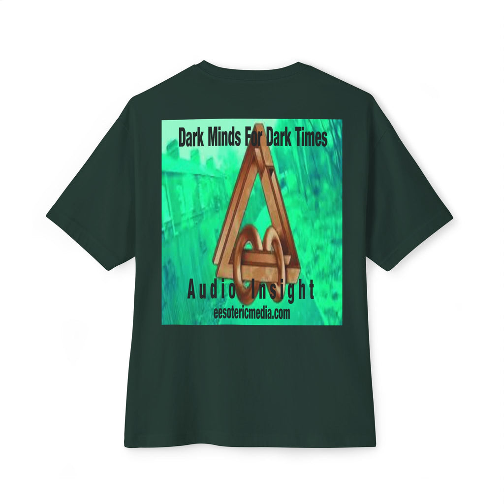 'Dark Minds For Dark Times' (Audio Insight) Camiseta Oversize de Corte Cuadrado Gráfica Surrealista de Símbolo de Ciencia Ficción