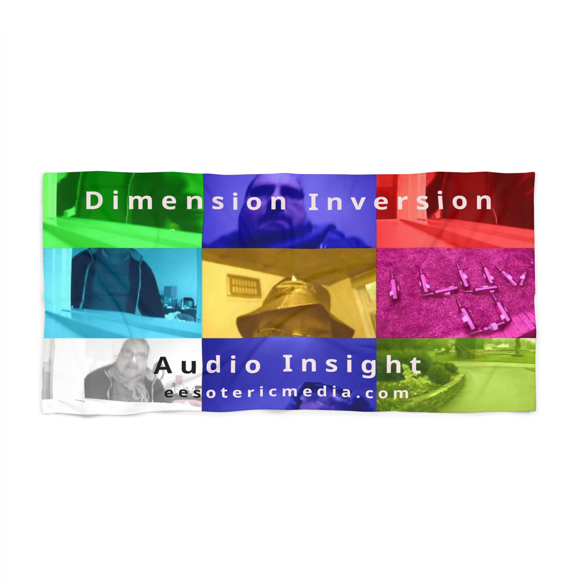 Large 'Dimension Inversion' (Audio Insight) Colorful Multi Screen Collage Beach Towel 72"x36" (180cm x 90cm)