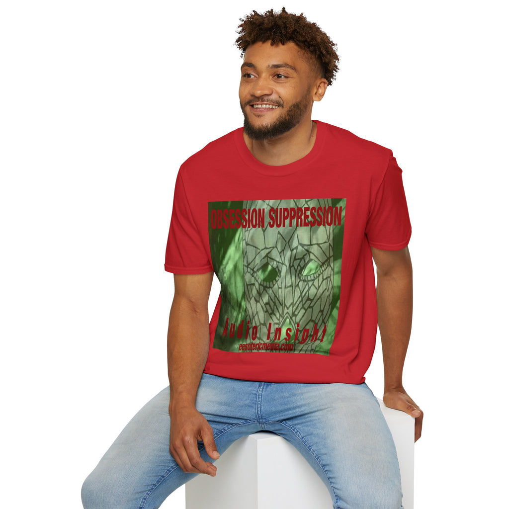 'Obsession Suppression' (Audio Insight) レトロSFスカル グラフィック ソフトスタイル Tシャツ