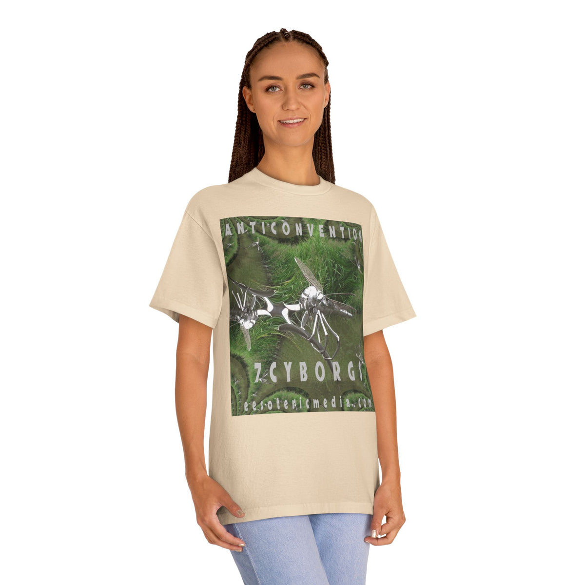 „Anticonvention" (7Cyborgs) Futuristisches T-Shirt mit Chrome-Libellen-Grafik und klassischer Passform