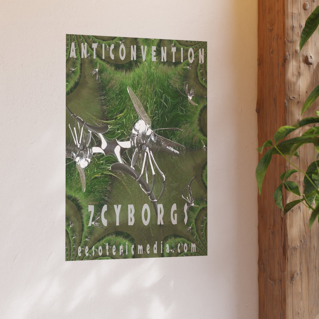 «Anticonvention» (7Cyborgs) Lámina artística gráfica con una libélula futurista de efecto cromado, 60 × 90 cm