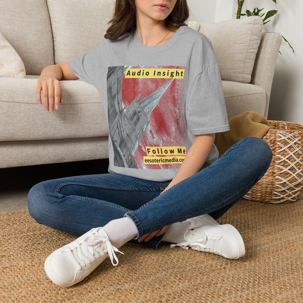 'Follow Me' (Audio Insight) Weathered Rocket-Shaped Spire Design Softstyle T-Shirt