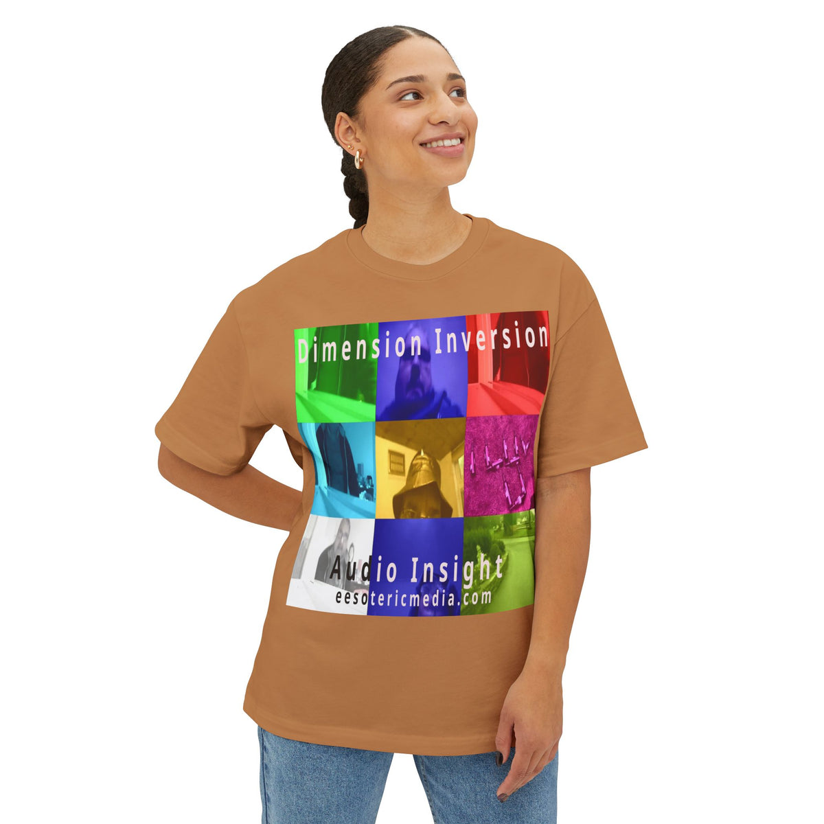 „Dimension Inversion" (Audio Insight) Buntes, surreales Collage-Grafik-T-Shirt in Oversize-Passform