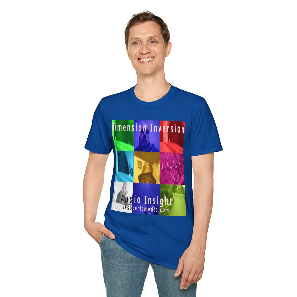 „Dimension Inversion" (Audio Insight) Buntes surrealistisches Collagen-T-Shirt im Softstyle