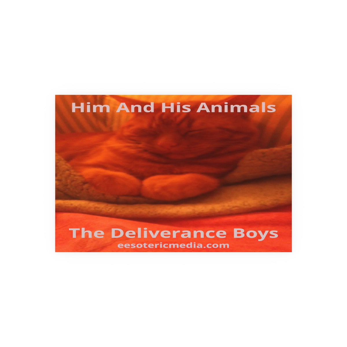 'Him And His Animals' (PersonaU) Red/Orange Surreal Feline Art Print 36"x24" (90cm x 60cm)