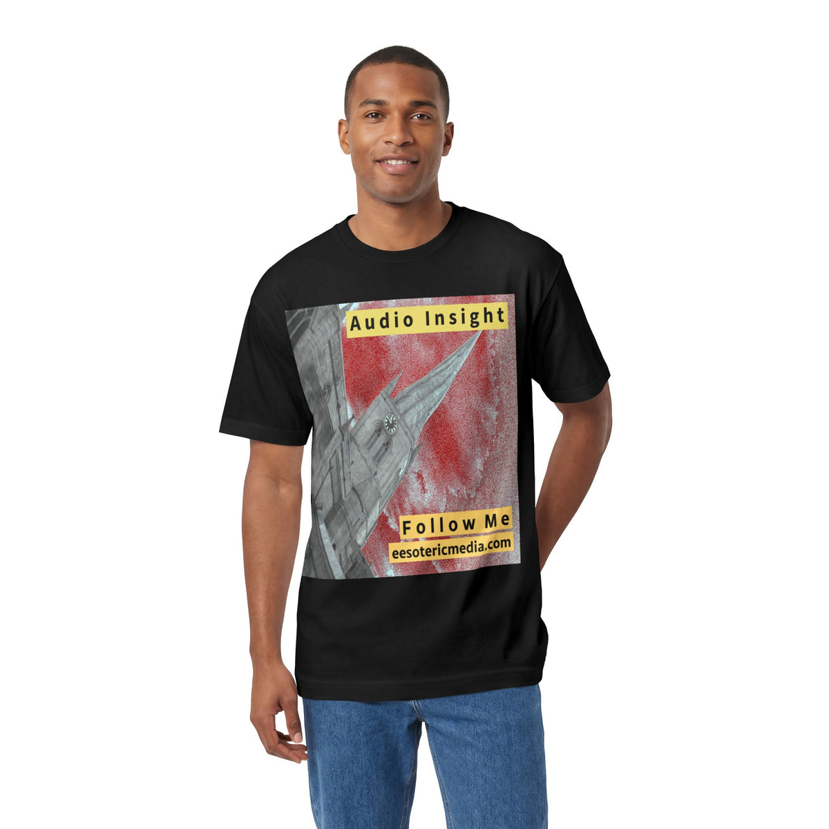 „Follow Me" (Audio Insight) Klassisches T-Shirt mit verwittertem, raketenförmigem Turm-Design
