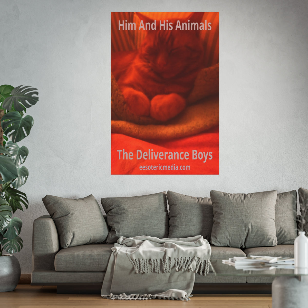 Large 'Him And His Animals' (PersonaU) Red/Orange Surreal Feline Art Print 40"x60" (100cm x 150cm)
