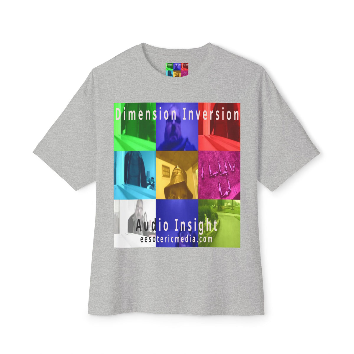 „Dimension Inversion" (Audio Insight) Buntes, surreales Collage-Grafik-T-Shirt in Oversize-Passform