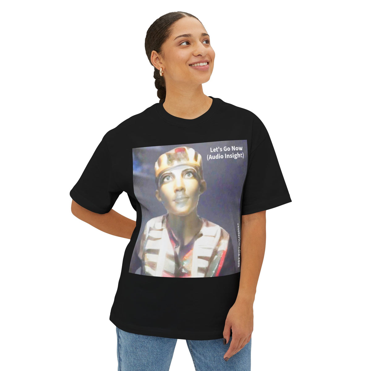 T-shirt oversize à coupe carrée « Let's Go Now » (Audio Insight) au design extraterrestre/antique de science-fiction