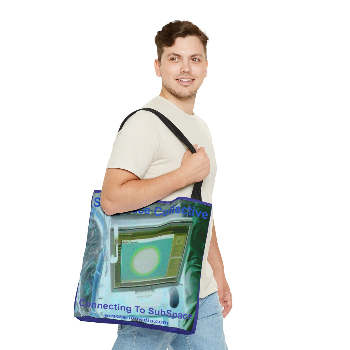 'Connecting to SubSpace' (SubSpace Collective) Retro Tech Art Tote Bag 18"x18" (45cm x 45cm)