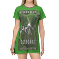 'Anticonvention' (7Cyborgs) Vestido Camiseta Verde con Gráfico de Libélula Futurista Cromada