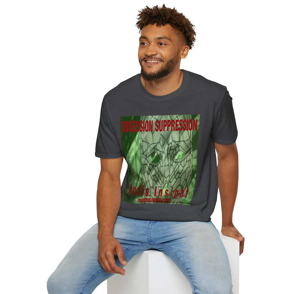 'Obsession Suppression' (Audio Insight) レトロSFスカル グラフィック ソフトスタイル Tシャツ
