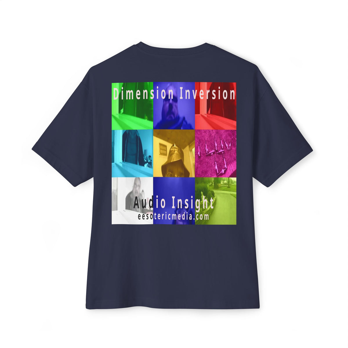 „Dimension Inversion" (Audio Insight) Buntes, surreales Collage-Grafik-T-Shirt in Oversize-Passform