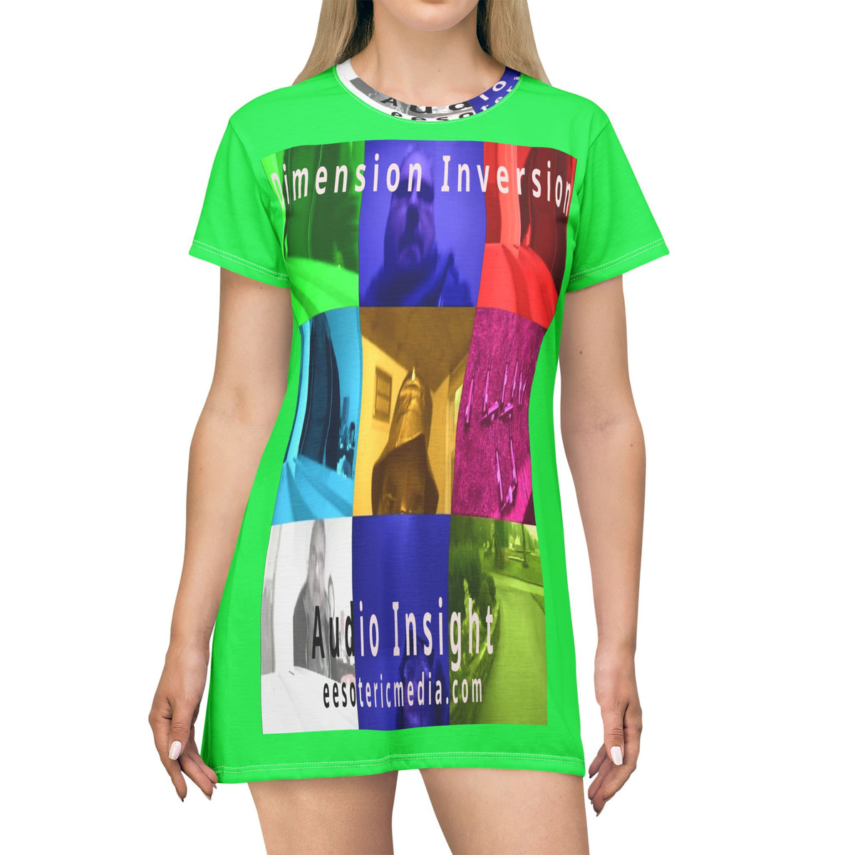'Dimension Inversion' (Audio Insight) Colorful Surreal Collage Graphic T-Dress