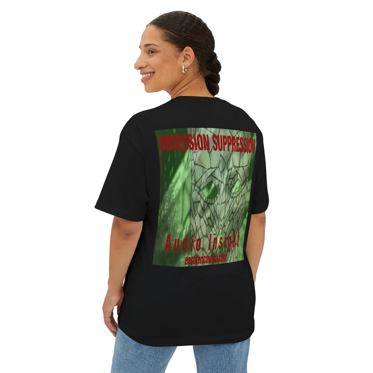 'Obsession Suppression' (Audio Insight) レトロSFスカル グラフィック オーバーサイズ ボックスTシャツ