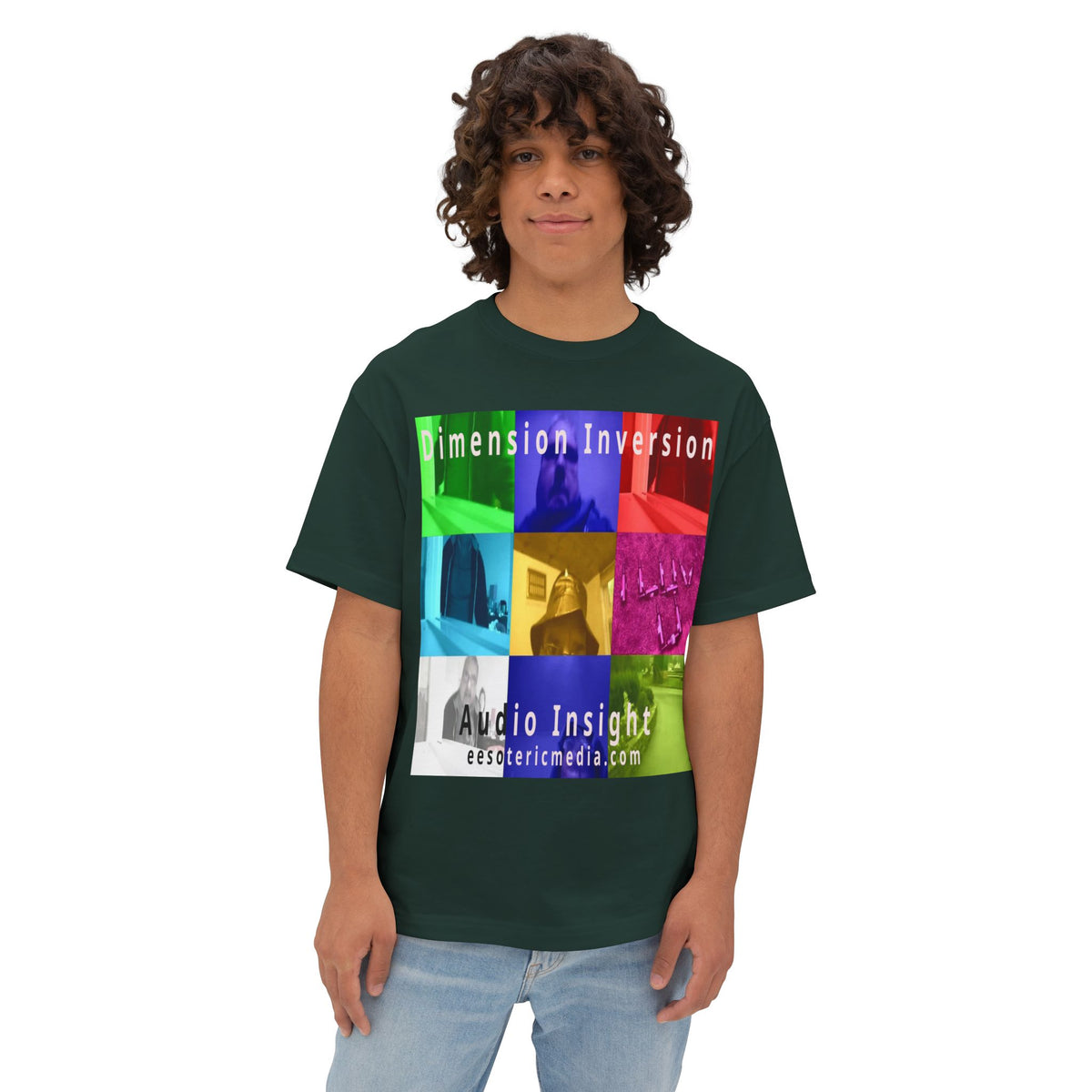 „Dimension Inversion" (Audio Insight) Buntes, surreales Collage-Grafik-T-Shirt in Oversize-Passform