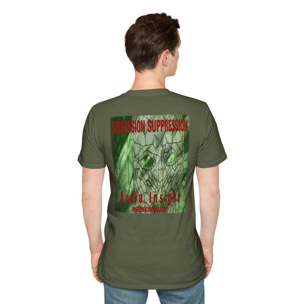 'Obsession Suppression' (Audio Insight) レトロSFスカル グラフィック ソフトスタイル Tシャツ