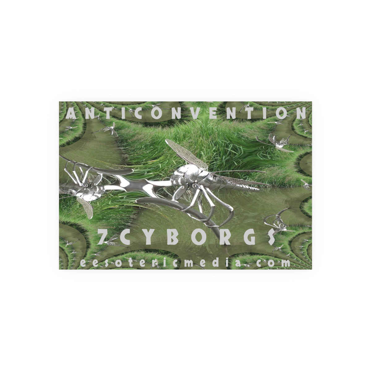 'Anticonvention' (7Cyborgs) Futuristic Chrome Dragonfly Graphic Art Print 36"x24" (90cm x 60cm)