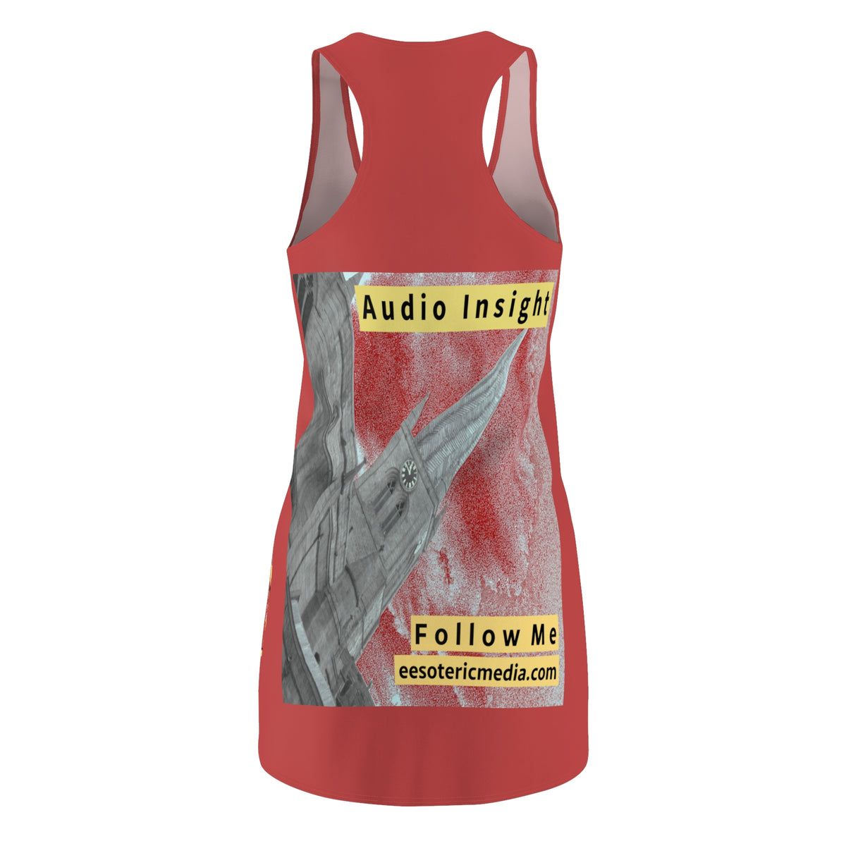 'Follow Me' (Audio Insight) Weathered Rocket-Shaped Spire Design Cut & Sew Racerback Dress
