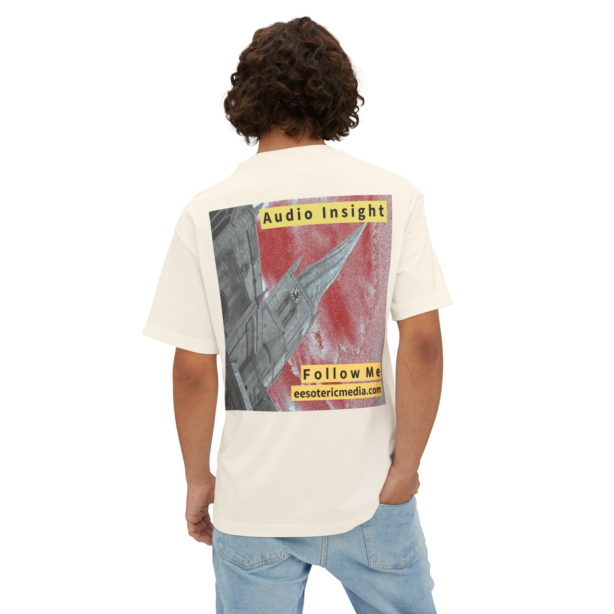 „Follow Me" (Audio Insight) Wetterfestes, raketenförmiges Turm-Design, übergroßes, kastiges T-Shirt