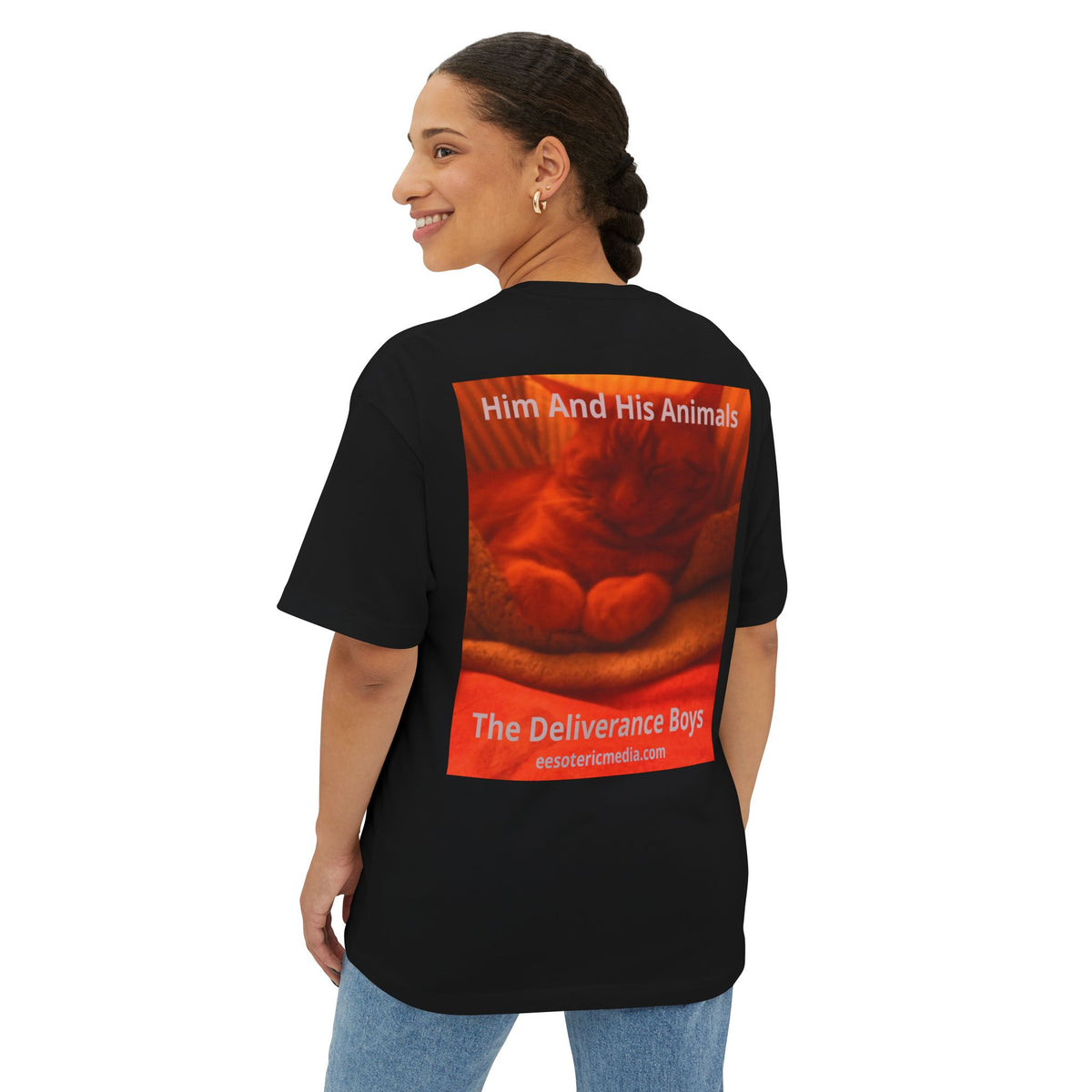 'Him And His Animals' (The Deliverance Boys) Surreal Cat Graphic Oversize T-Shirt
