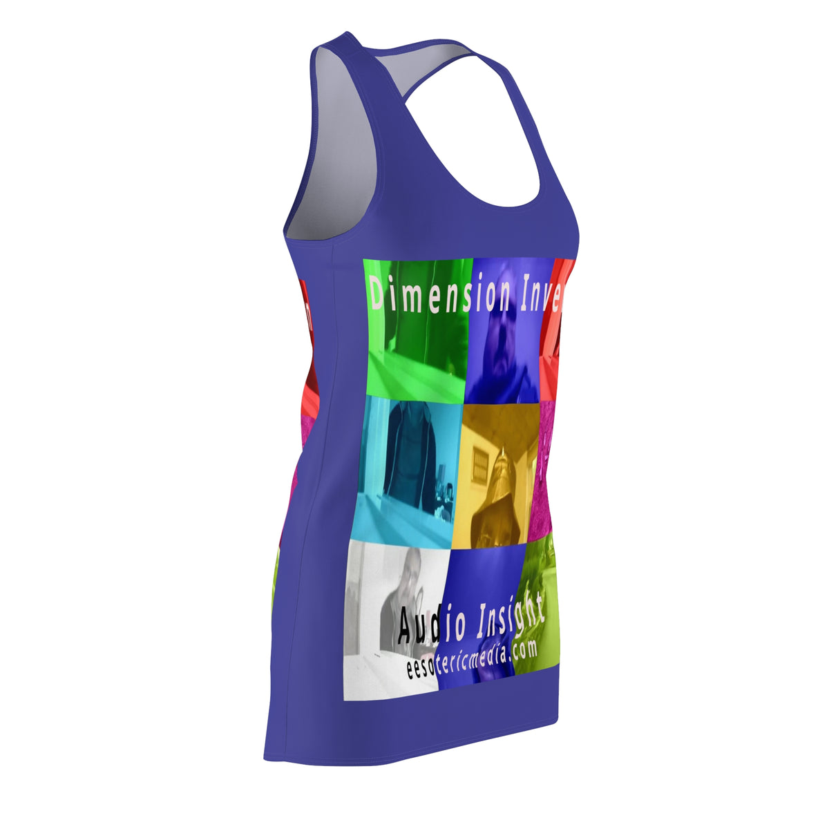 'Dimension Inversion' (Audio Insight) Colorful Surreal Collage Graphic Racerback Dress